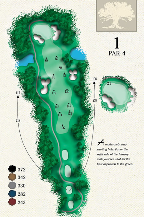 Map of Hole 1 of Cougar Point Golf Course