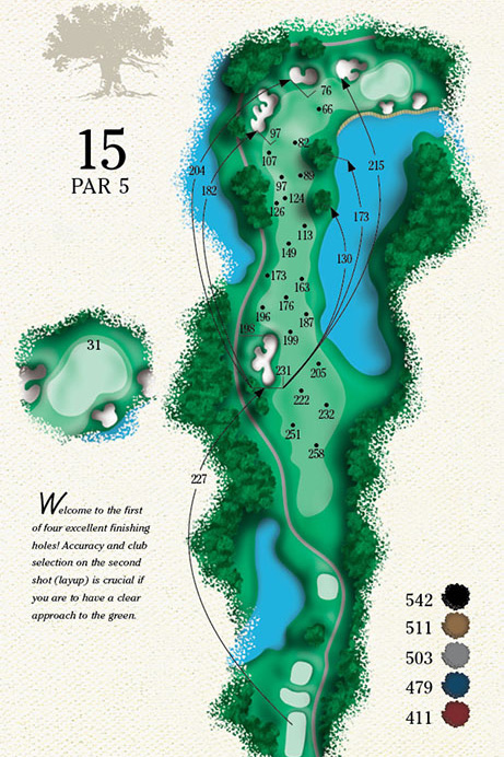 Map of Hole 15 of Cougar Point Golf Course