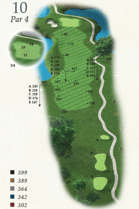 Map of Hole 10 of Oak Point Golf Course