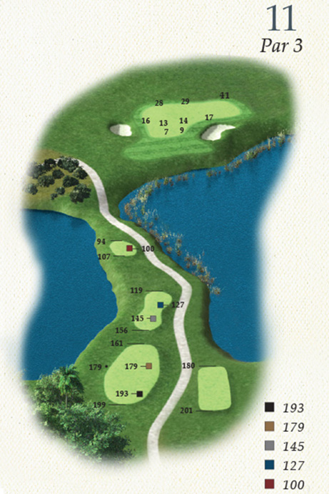 Map of Hole 11 of Oak Point Golf Course