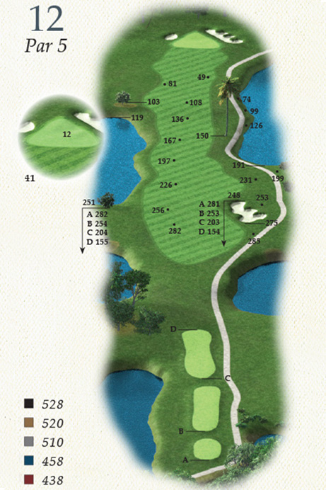 Map of Hole 12 of Oak Point Golf Course