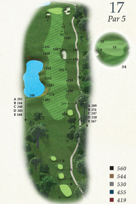 Map of Hole 17 of Oak Point Golf Course