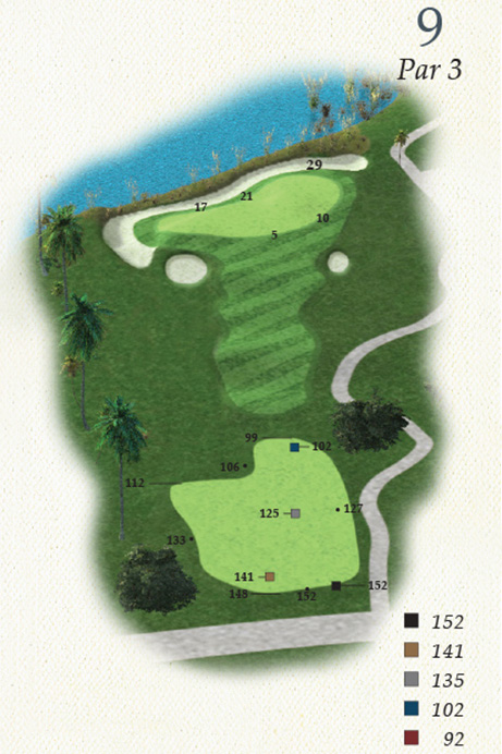 Map of Hole 9 of Oak Point Golf Course