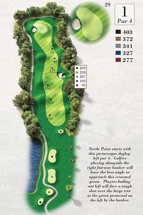 Map of Hole 1 of Turtle Point Golf Course